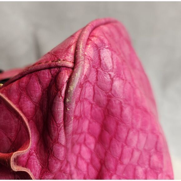 Jessica Simpson Hot Pink Vegan Leather Croc Embossed Ruffled Doctor Bag Purse - Picture 5 of 12